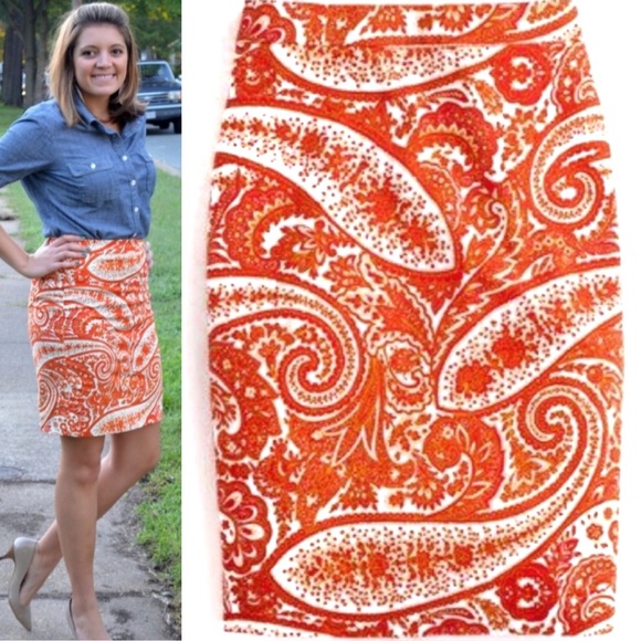 J. Crew Dresses & Skirts - J. Crew Orange Paisley Pencil Skirt